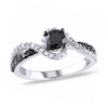 Thumbnail Image 1 of Previously Owned - 3/4 CT. T.W. Black Diamond and Lab-Created White Sapphire Swirl Ring in Sterling Silver