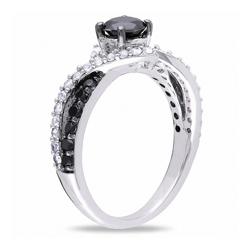 Main Image 2 of Previously Owned - 3/4 CT. T.W. Black Diamond and Lab-Created White Sapphire Swirl Ring in Sterling Silver
