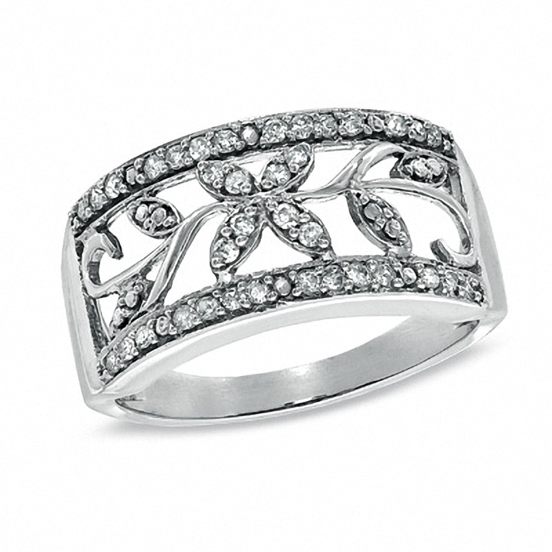 Previously Owned - 1/4 CT. T.W. Diamond Filigree Band in 10K White Gold