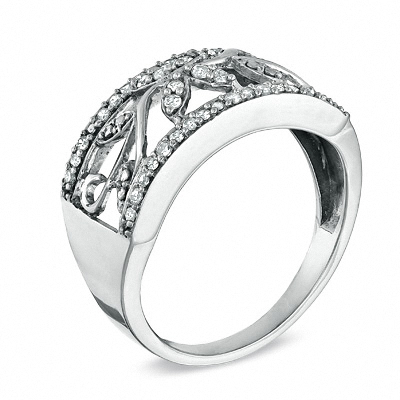 Previously Owned - 1/4 CT. T.W. Diamond Filigree Band in 10K White Gold