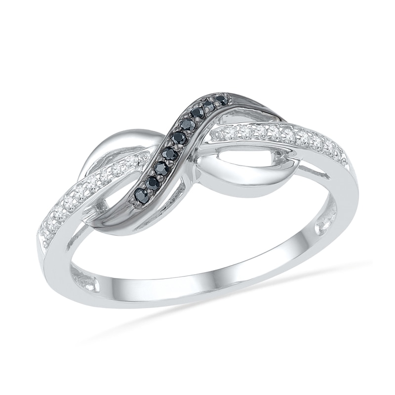 Previously Owned - 1/8 CT. T.W.  Black and White Diamond Infinity Ring in 10K White Gold