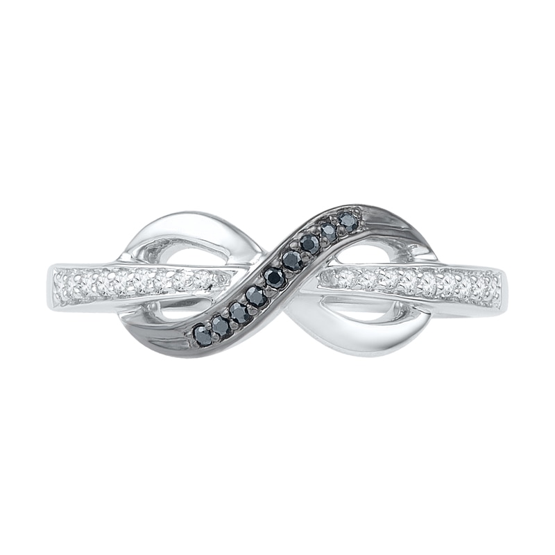 Previously Owned - 1/8 CT. T.W.  Black and White Diamond Infinity Ring in 10K White Gold