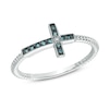 Thumbnail Image 0 of Previously Owned - Blue and White Diamond Accent Sideways Cross Ring in Sterling Silver