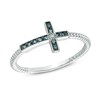 Thumbnail Image 1 of Previously Owned - Blue and White Diamond Accent Sideways Cross Ring in Sterling Silver