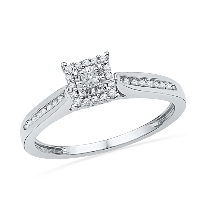 Main Image 1 of Previously Owned - 1/5 CT. T.W. Princess-Cut Diamond Square Frame Promise Ring in 10K White Gold