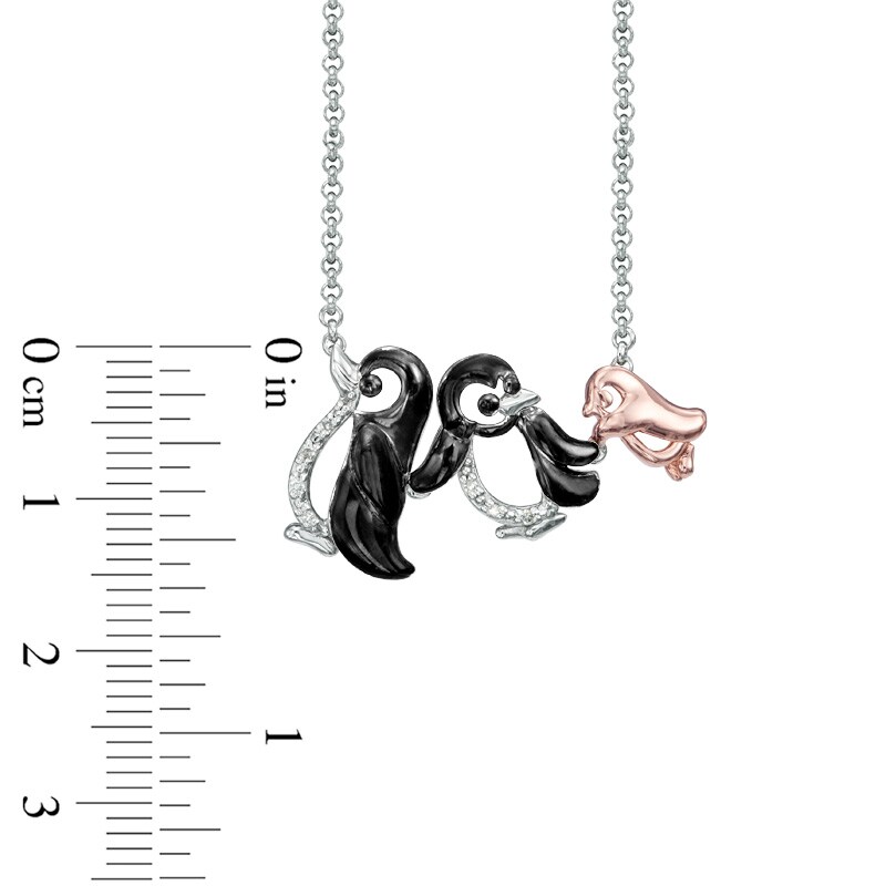 Main Image 2 of Previously Owned - Diamond Accent Penguin Family Necklace in Sterling Silver and 18K Rose Gold Plate - 16"