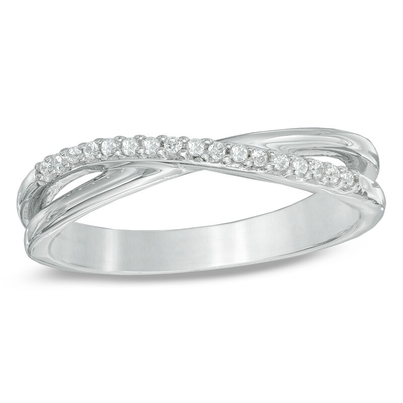 Main Image 1 of Previously Owned - 1/20 CT. T.W. Diamond Criss-Cross Midi Ring in Sterling Silver