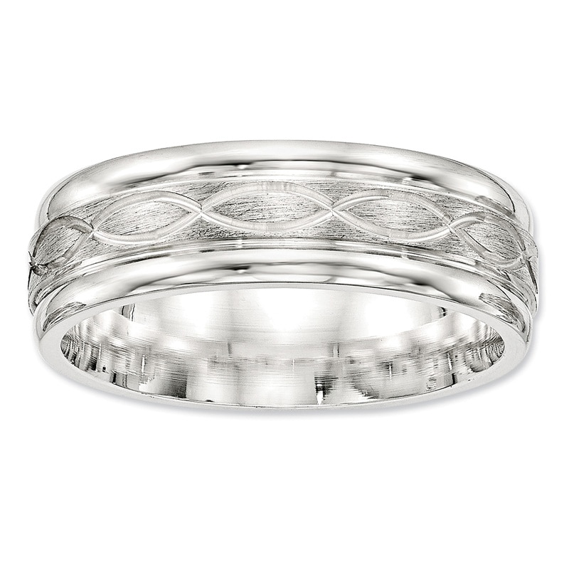 Main Image 1 of Previously Owned - 7.0mm Infinity Stripe Brushed Wedding Band in Sterling Silver