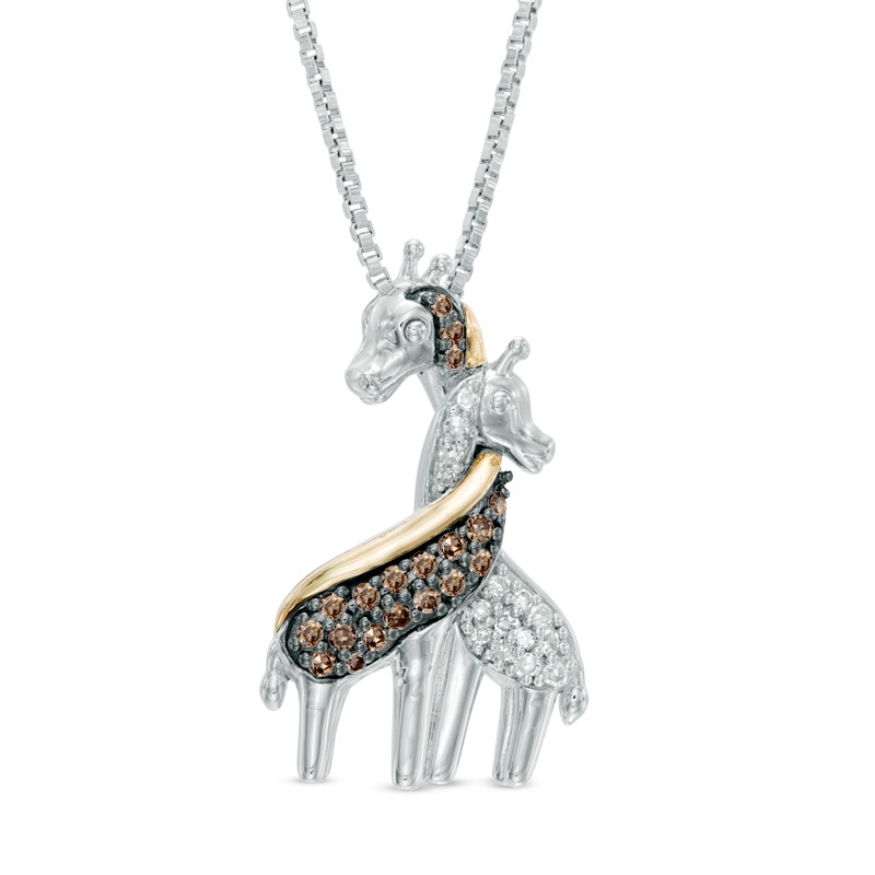 Main Image 1 of Previously Owned - 1/6 CT. T.W.  Champagne and White Diamond Loving Giraffe Pendant in Sterling Silver and 14K Gold