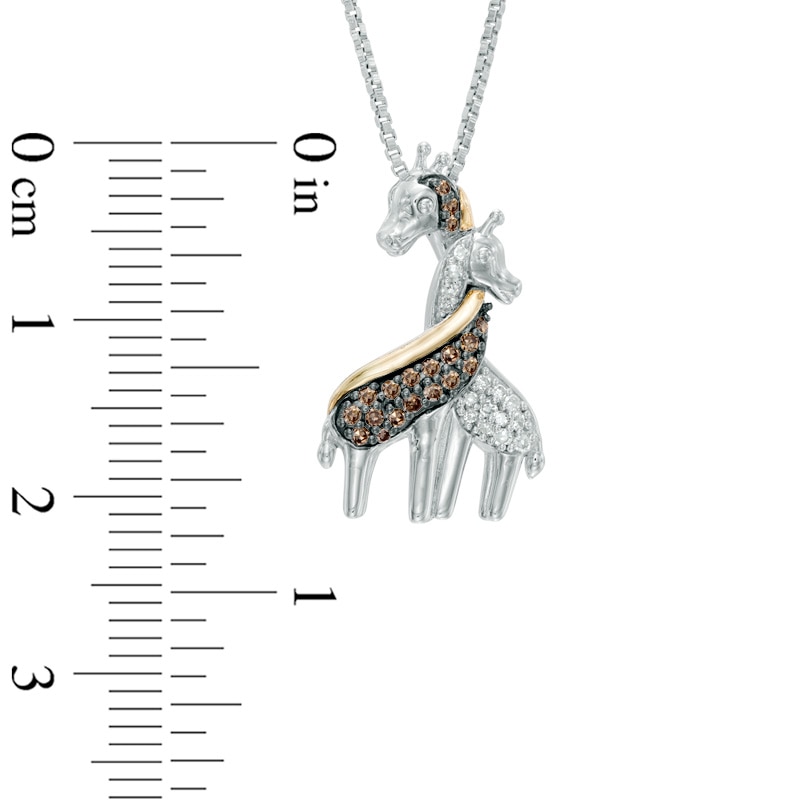 Main Image 2 of Previously Owned - 1/6 CT. T.W.  Champagne and White Diamond Loving Giraffe Pendant in Sterling Silver and 14K Gold