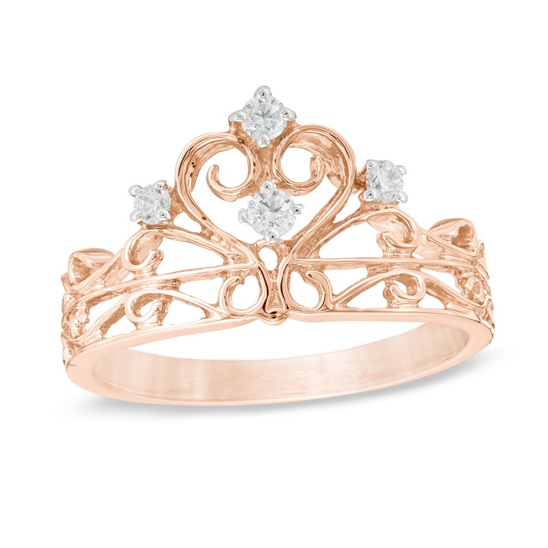 Main Image 1 of Previously Owned - 1/10 CT. T.W. Diamond Crown Ring in Sterling Silver with 14K Rose Gold Plate