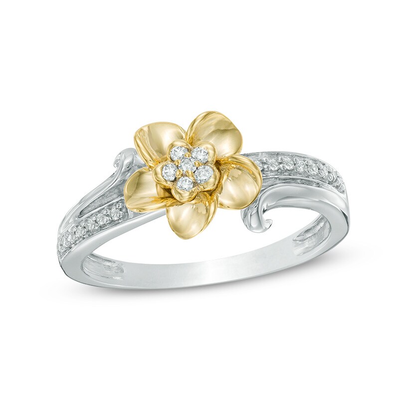 Main Image 1 of Previously Owned - 1/10 CT. T.W. Diamond Flower Ring in Sterling Silver and 10K Gold