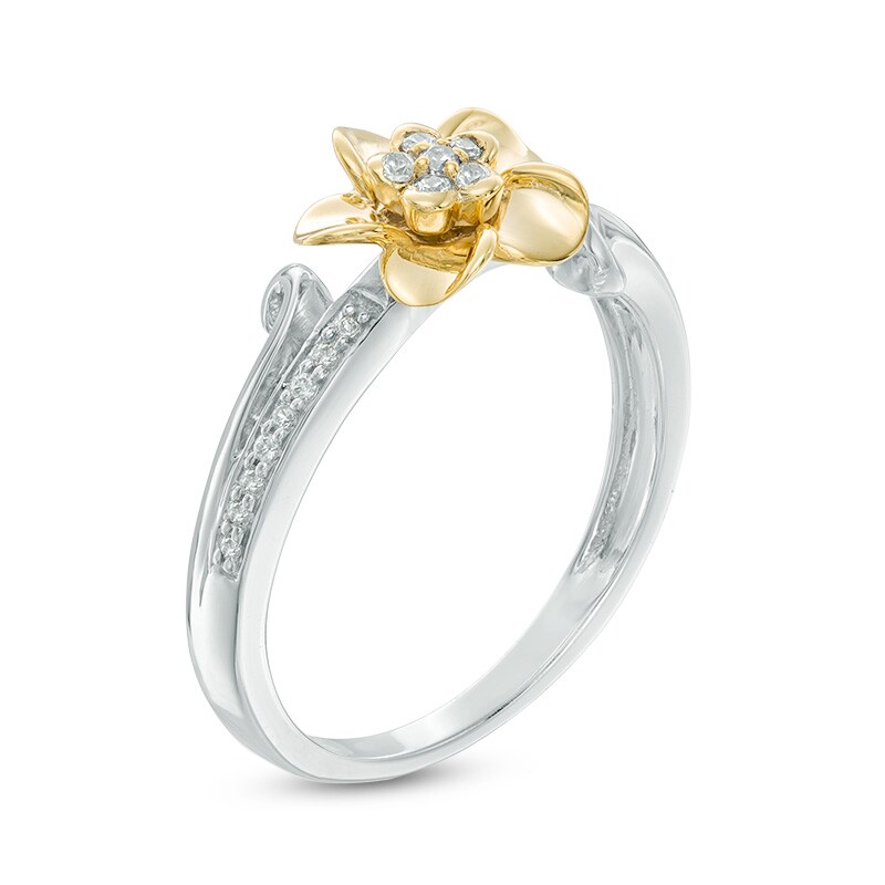 Main Image 2 of Previously Owned - 1/10 CT. T.W. Diamond Flower Ring in Sterling Silver and 10K Gold