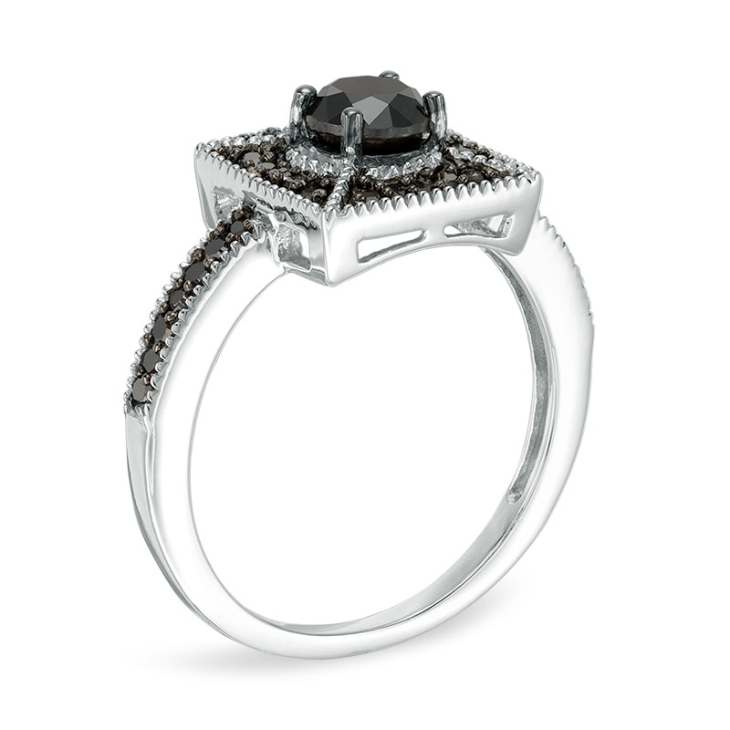 Main Image 2 of Previously Owned - 1 CT. T.W. Black Diamond Square Frame Ring in Sterling Silver