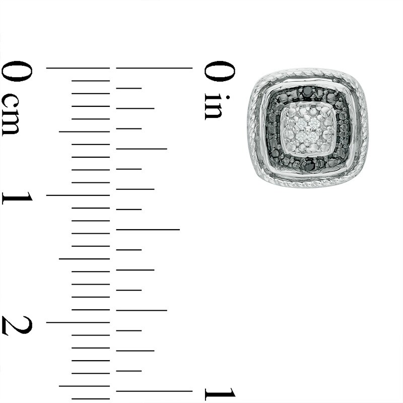 Main Image 2 of Previously Owned - Black and White Diamond Accent Cushion Frame Stud Earrings in Sterling Silver