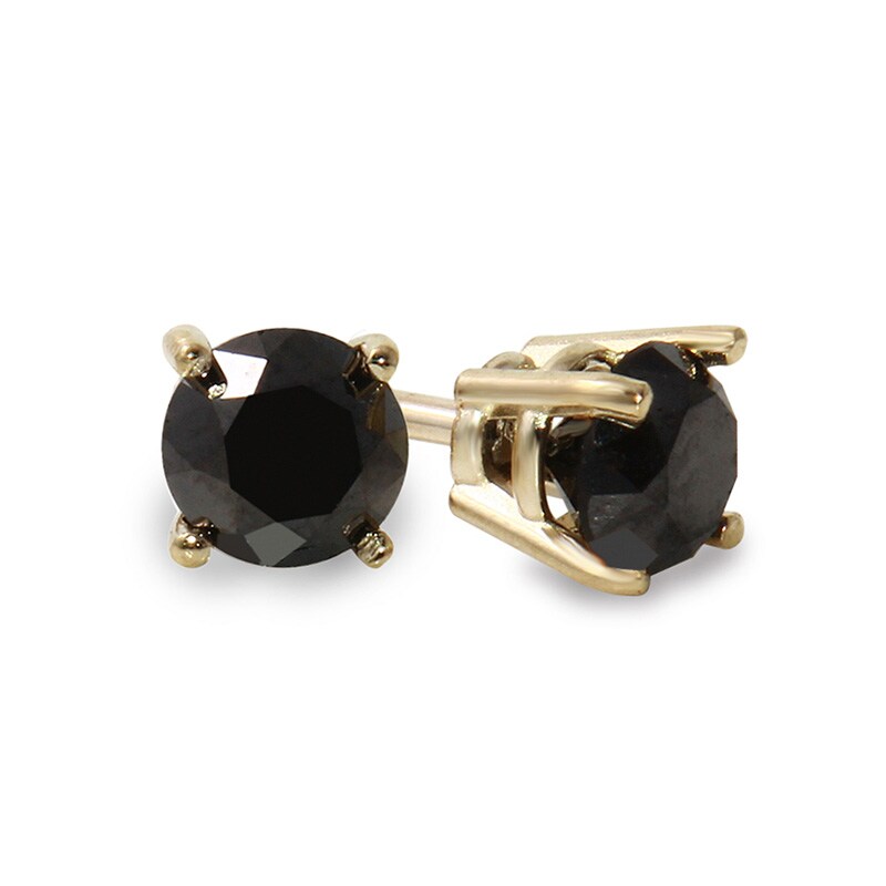 Main Image 1 of Previously Owned - 7/8 CT. T.W. Black Diamond Solitaire Stud Earrings in 10K Gold