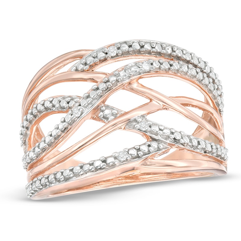 Main Image 1 of Previously Owned - Diamond Accent Layered Crossover Ring in Sterling Silver with 14K Rose Gold Plate