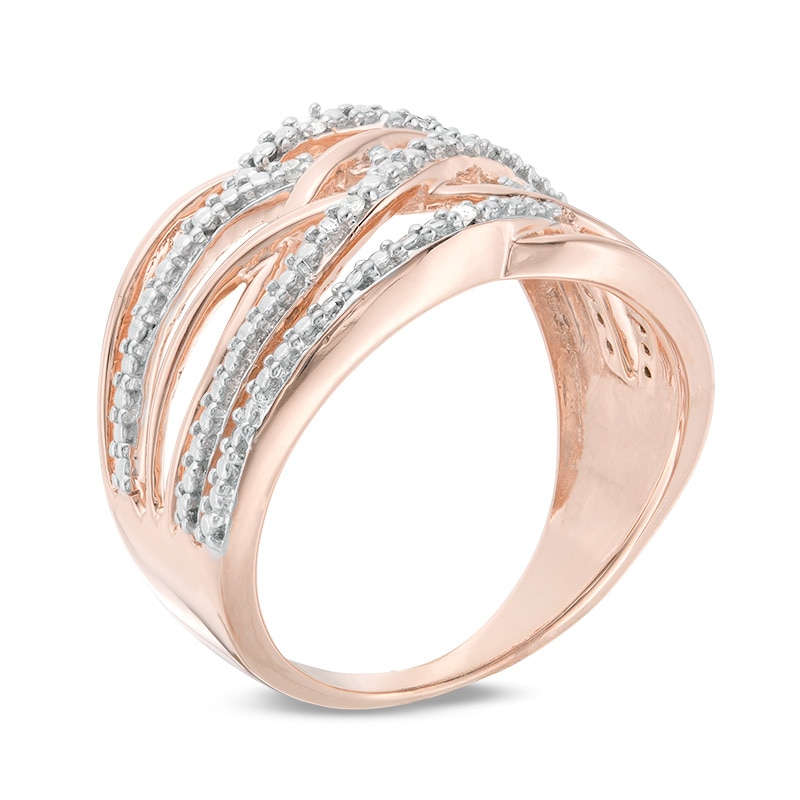 Main Image 3 of Previously Owned - Diamond Accent Layered Crossover Ring in Sterling Silver with 14K Rose Gold Plate