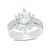 Thumbnail Image 0 of Previously Owned - White Lab-Created Sapphire and 1/20 CT. T.W. Diamond Three Piece Bridal Set in Sterling Silver