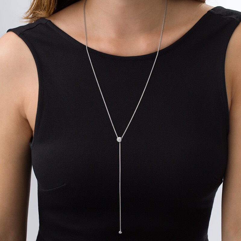 Main Image 2 of Previously Owned - 1/3 CT. T.W. Diamond Lariat Necklace in Sterling Silver - 26"