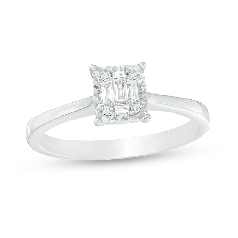 Main Image 1 of Previously Owned - 1/10 CT. T.W. Baguette and Round Composite Diamond Promise Ring in Sterling Silver
