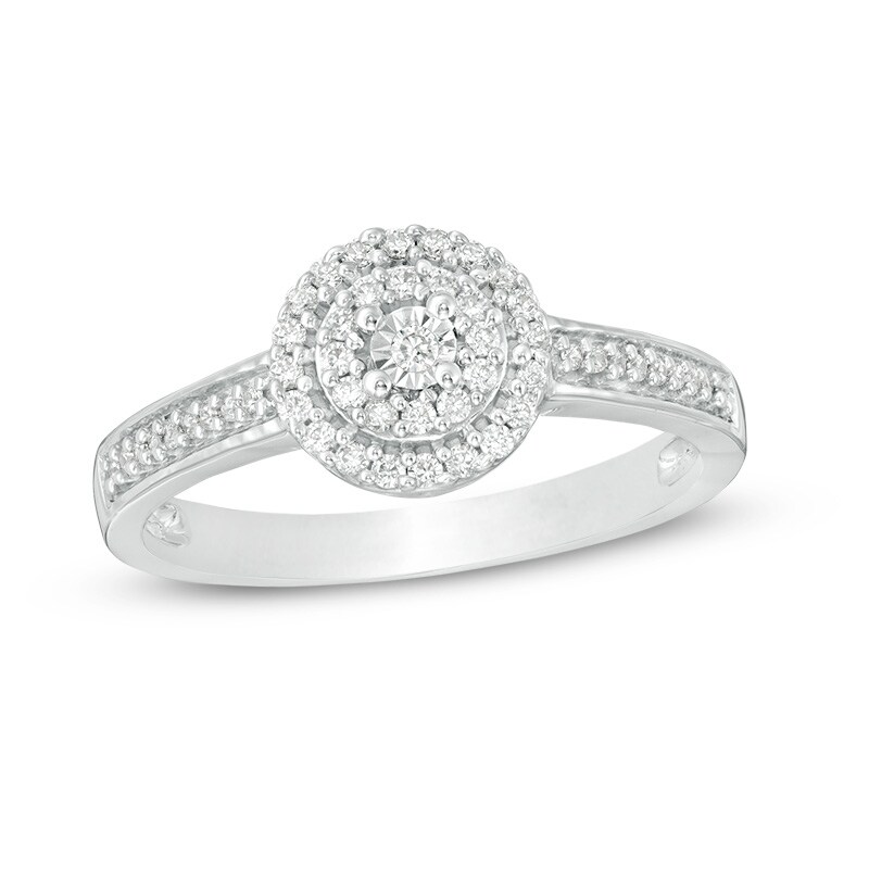 Main Image 1 of Previously Owned - 1/5 CT. T.W. Diamond Double Frame Promise Ring in Sterling Silver