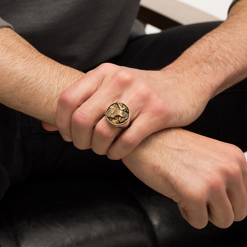 Main Image 2 of Previously Owned - Flying Eagle Antique-Finished Signet Ring in Sterling Silver and Bronze