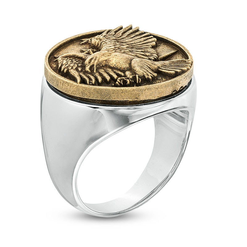 Main Image 3 of Previously Owned - Flying Eagle Antique-Finished Signet Ring in Sterling Silver and Bronze