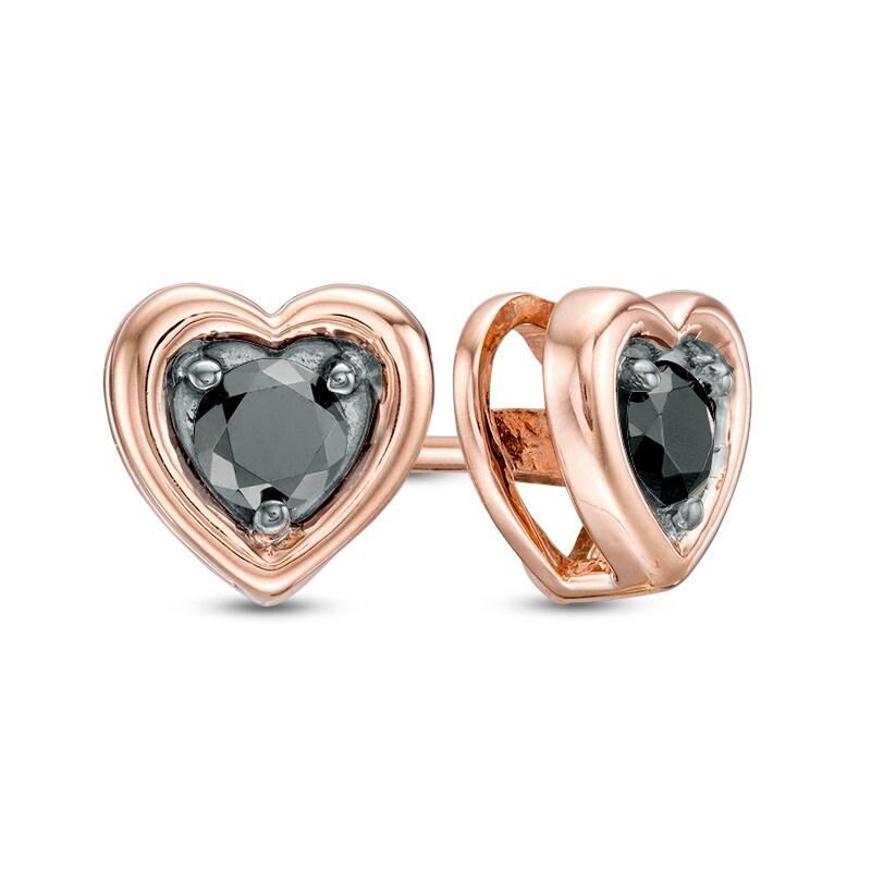 Main Image 1 of Previously Owned - 1/4 CT. T.W. Black Diamond Solitaire Heart Stud Earrings in 10K Rose Gold