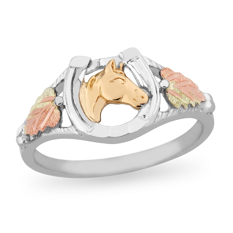 Main Image 1 of Previously Owned - Black Hills Gold Horse, Horseshoe and Leaves Ring in Sterling Silver