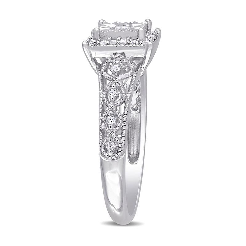 Main Image 3 of Previously Owned - 1/5 CT. T.W. Diamond Square Frame Vintage-Style Promise Ring in Sterling Silver