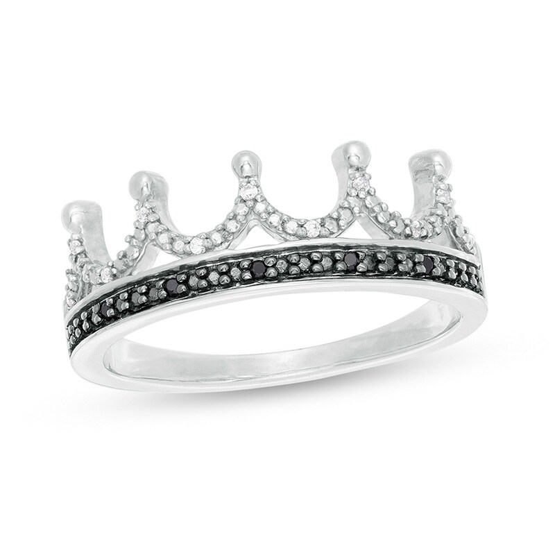 Main Image 1 of Previously Owned - 1/20 CT. T.W.  Black and White Diamond Crown Ring in Sterling Silver