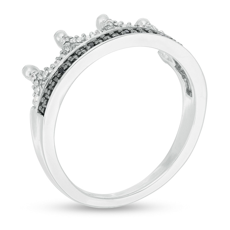 Main Image 3 of Previously Owned - 1/20 CT. T.W.  Black and White Diamond Crown Ring in Sterling Silver
