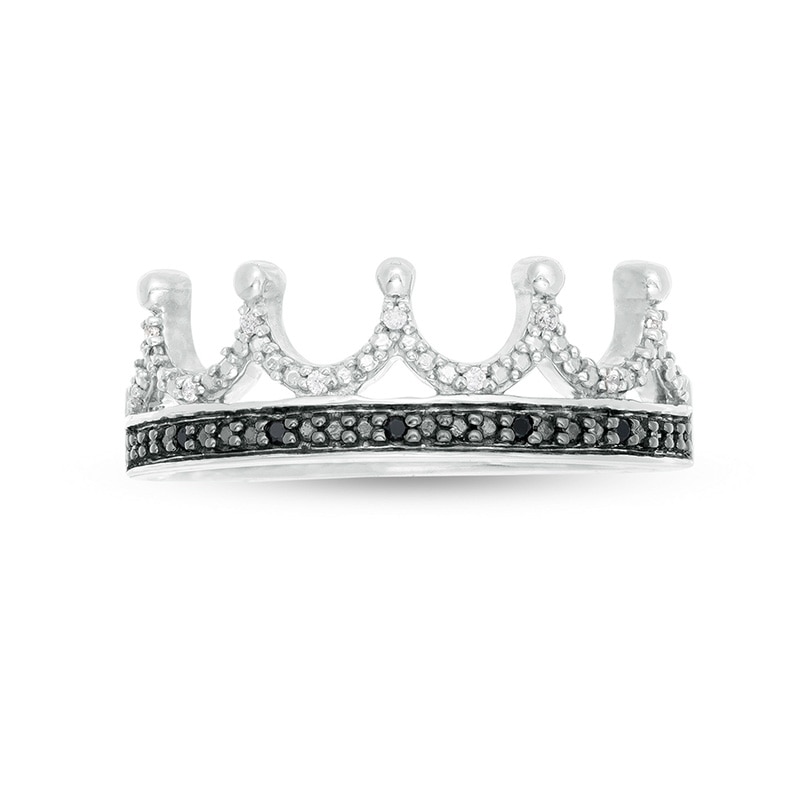 Main Image 4 of Previously Owned - 1/20 CT. T.W.  Black and White Diamond Crown Ring in Sterling Silver