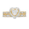 Thumbnail Image 3 of Previously Owned - 1/2 CT. T.W. Multi-Diamond Heart Frame Alternating Marquise Vintage-Style Bridal Set in 10K Gold