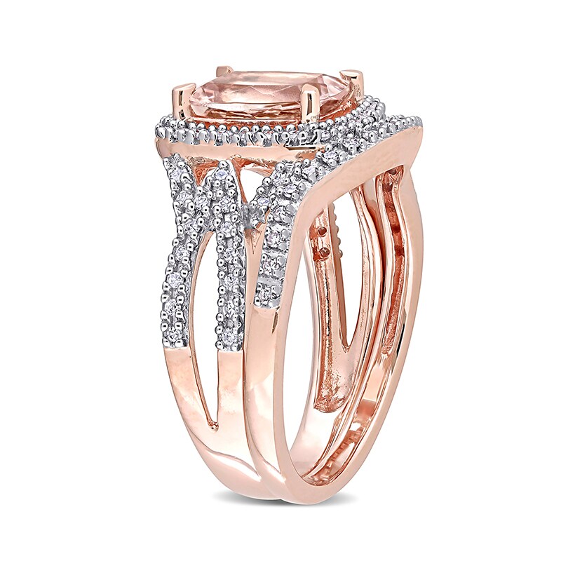 Previously Owned - Cushion-Cut Morganite and 1/4 CT. T.W. Diamond Frame Bridal Set in 10K Rose Gold