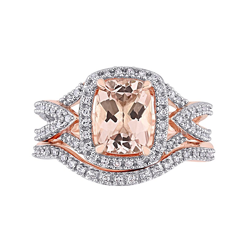Previously Owned - Cushion-Cut Morganite and 1/4 CT. T.W. Diamond Frame Bridal Set in 10K Rose Gold