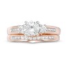 Thumbnail Image 3 of Previously Owned - 5.4mm Lab-Created White Sapphire Three Stone Bridal Set in 10K Rose Gold