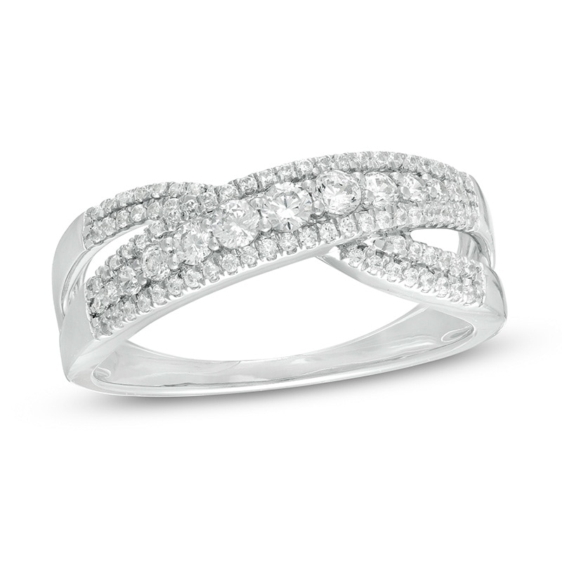 Main Image 1 of Previously Owned - 1/2 CT. T.W. Diamond Criss-Cross Split Shank Ring in 10K White Gold