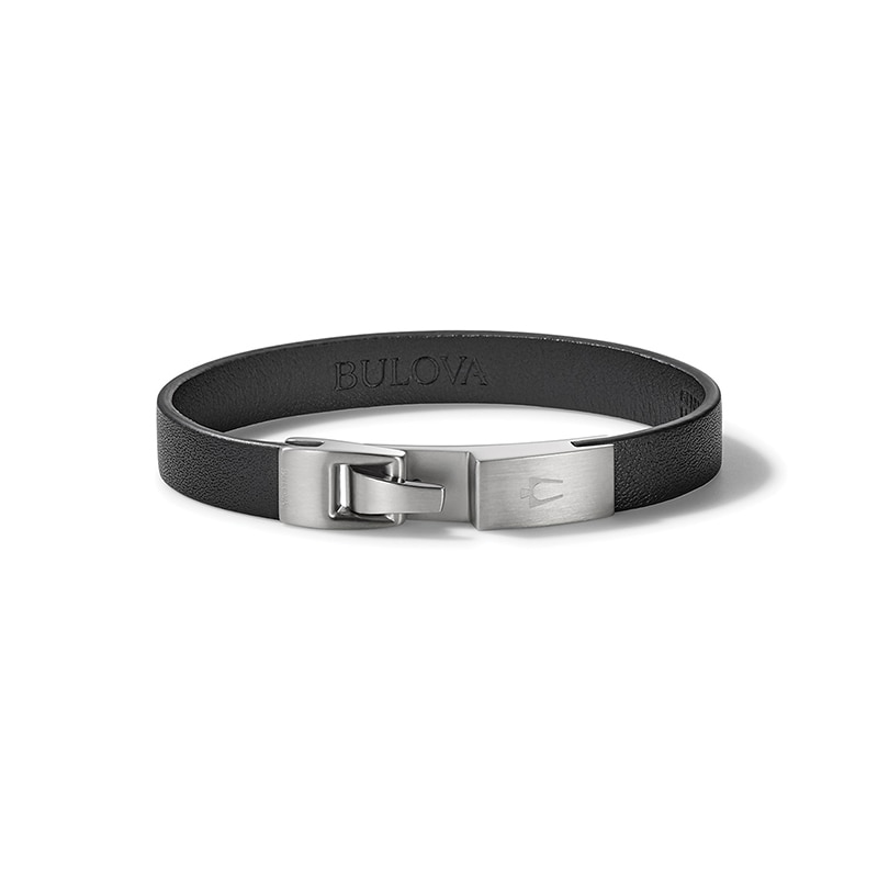 Main Image 1 of Previously Owned - Bulova Jewelry 1.57mm Black Leather Bracelet with Stainless Steel Clasp - 8.5"