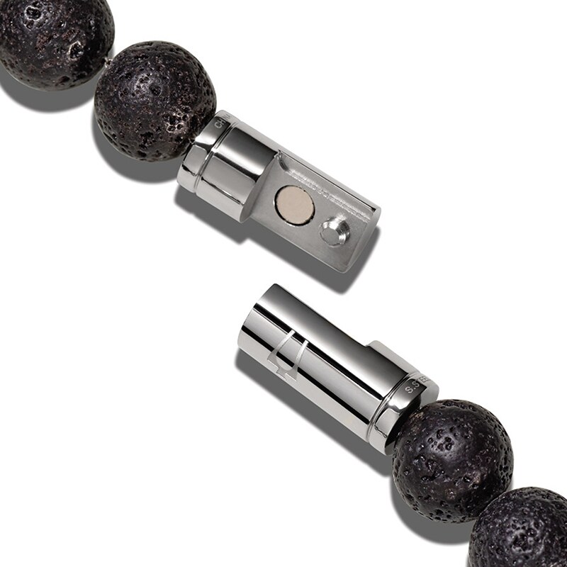 Main Image 3 of Previously Owned - Bulova Jewelry 8.3mm Tiger's Eye, Lava Stone and Stainless Steel Bead Bracelet - 7.75"