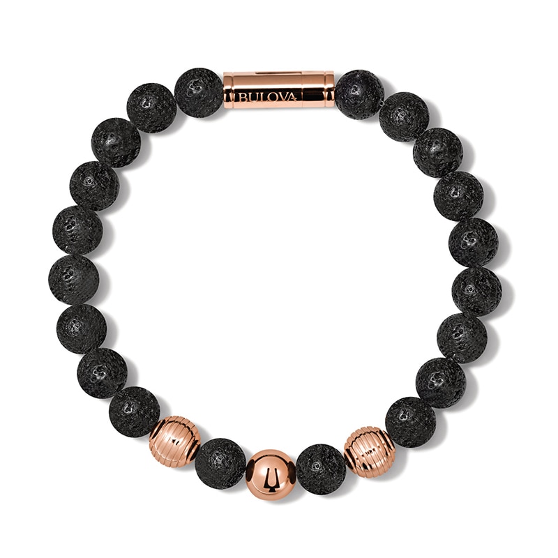 Main Image 2 of Previously Owned - Bulova Jewelry Latin GRAMMY AWARDS® 8.3mm Stainless Steel and Lava Stone Bead Bracelet - 7.5"