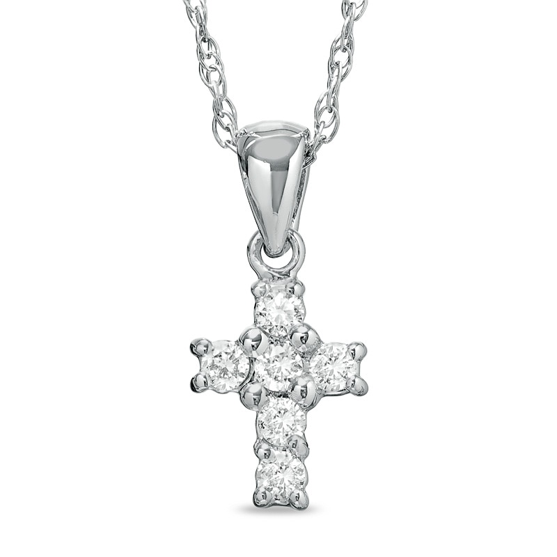 Main Image 1 of Previously Owned - 1/10 CT. T.W. Diamond Mini Cross Pendant in 14K White Gold