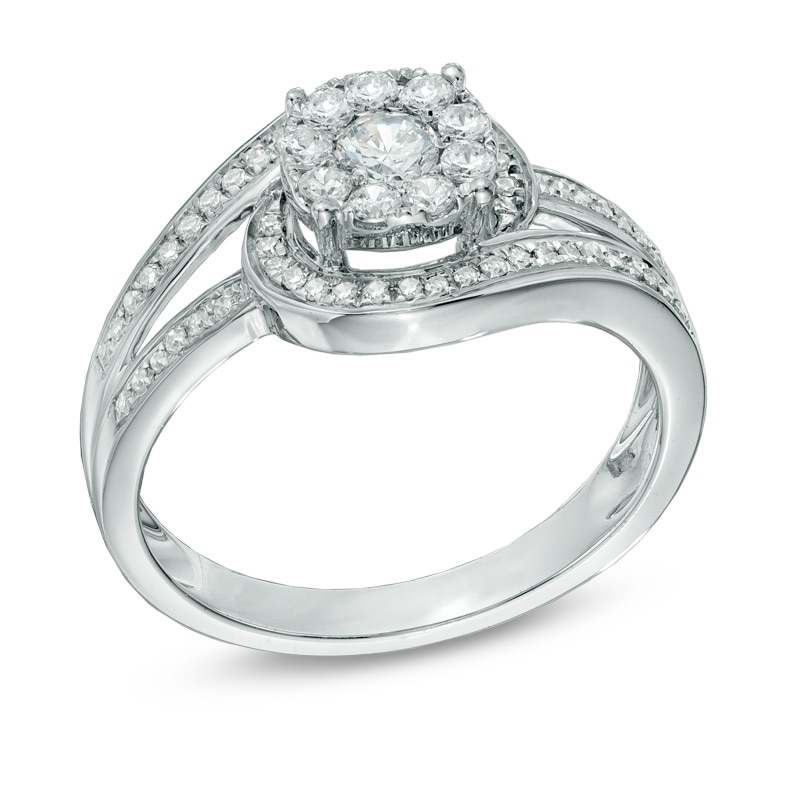 Previously Owned - 1/2 CT. T.W. Diamond Cluster Swirl Engagement Ring in 14K White Gold