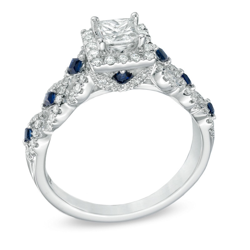 Main Image 2 of Previously Owned - Vera Wang Love Collection 1 CT. T.W. Diamond and Blue Sapphire Engagement Ring in 14K White Gold