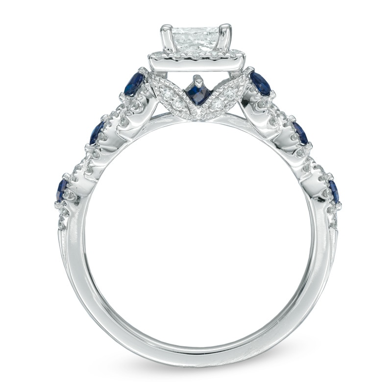 Main Image 3 of Previously Owned - Vera Wang Love Collection 1 CT. T.W. Diamond and Blue Sapphire Engagement Ring in 14K White Gold