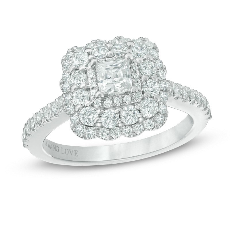 Main Image 1 of Previously Owned - Vera Wang Love Collection 1-1/5 CT. T.W. Princess-Cut Diamond Frame Engagement Ring in 14K White Gold