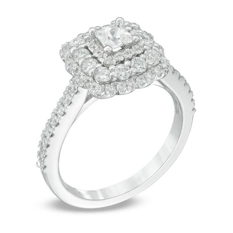 Main Image 2 of Previously Owned - Vera Wang Love Collection 1-1/5 CT. T.W. Princess-Cut Diamond Frame Engagement Ring in 14K White Gold