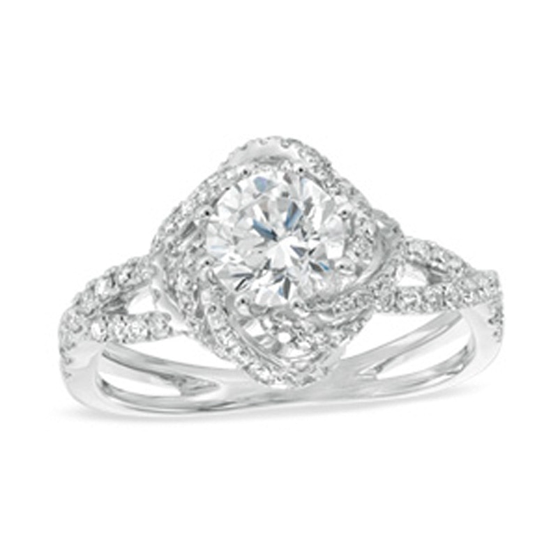 Main Image 1 of Previously Owned - 1-1/4  CT. T.W. Diamond Swirl Frame Split Shank Engagement Ring in 14K White Gold