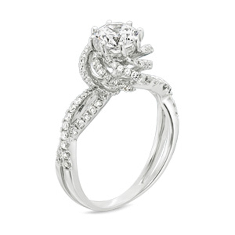 Main Image 2 of Previously Owned - 1-1/4  CT. T.W. Diamond Swirl Frame Split Shank Engagement Ring in 14K White Gold
